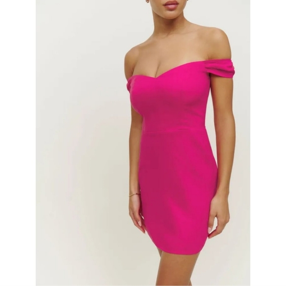 REFORMATION GAVINA LINEN DRESS OFF THE SHOULDER - Picture 4 of 6